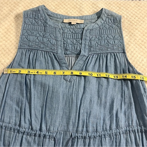 LOFT Dress Sleeveless Blue Casual Dress with Drawstring Waist Cotton Blend Small - Picture 7 of 10